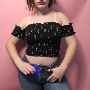 Francesca’s Off The Shoulder Lettuce Rushed Top